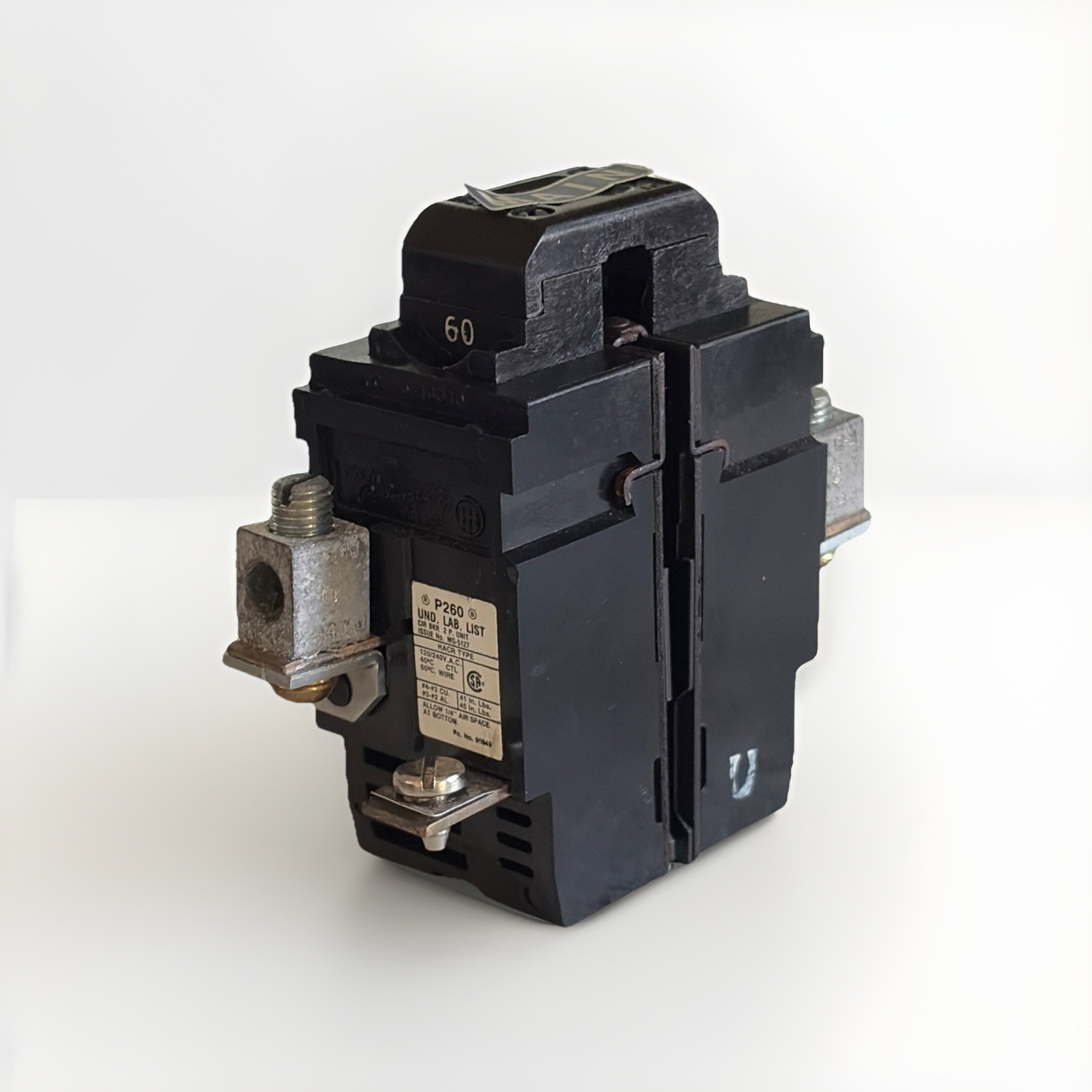 Pushmatic P260 NI Double Pole, Two Pole 60 Amp Circuit Breaker w Square Lugs