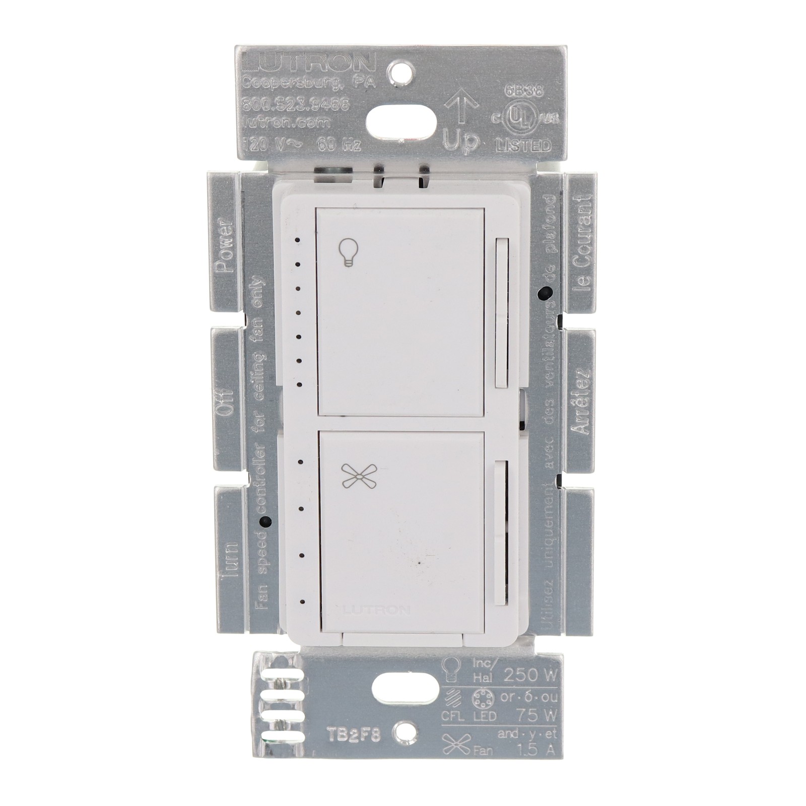 LUTRON MACL-LFQ-WH MAESTRO FAN CONTROL AND DIMMER, 75W, 120V, WHITE