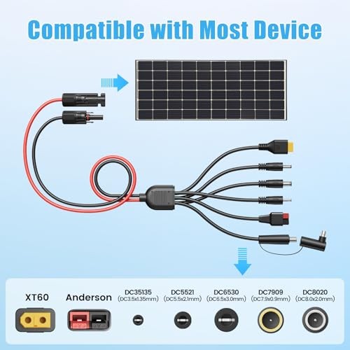 7-in-1 Solar Panel Adapter Connectors,3.6 Feet Universal 12AWG MC4 Cable to DC