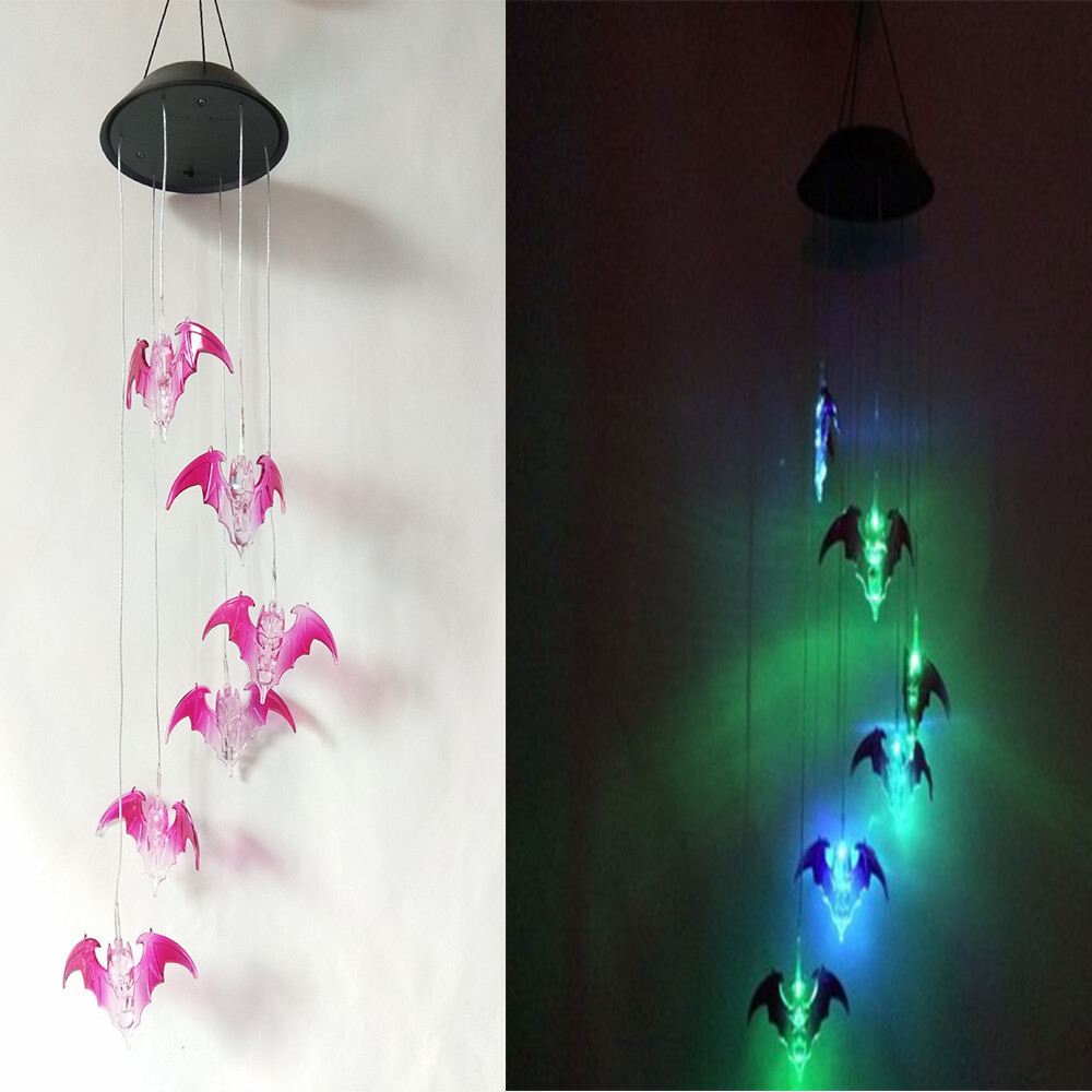 Cute Bat Solar Lamp Color Changing LED Wind Chimes Outdoor Home Garden Decor