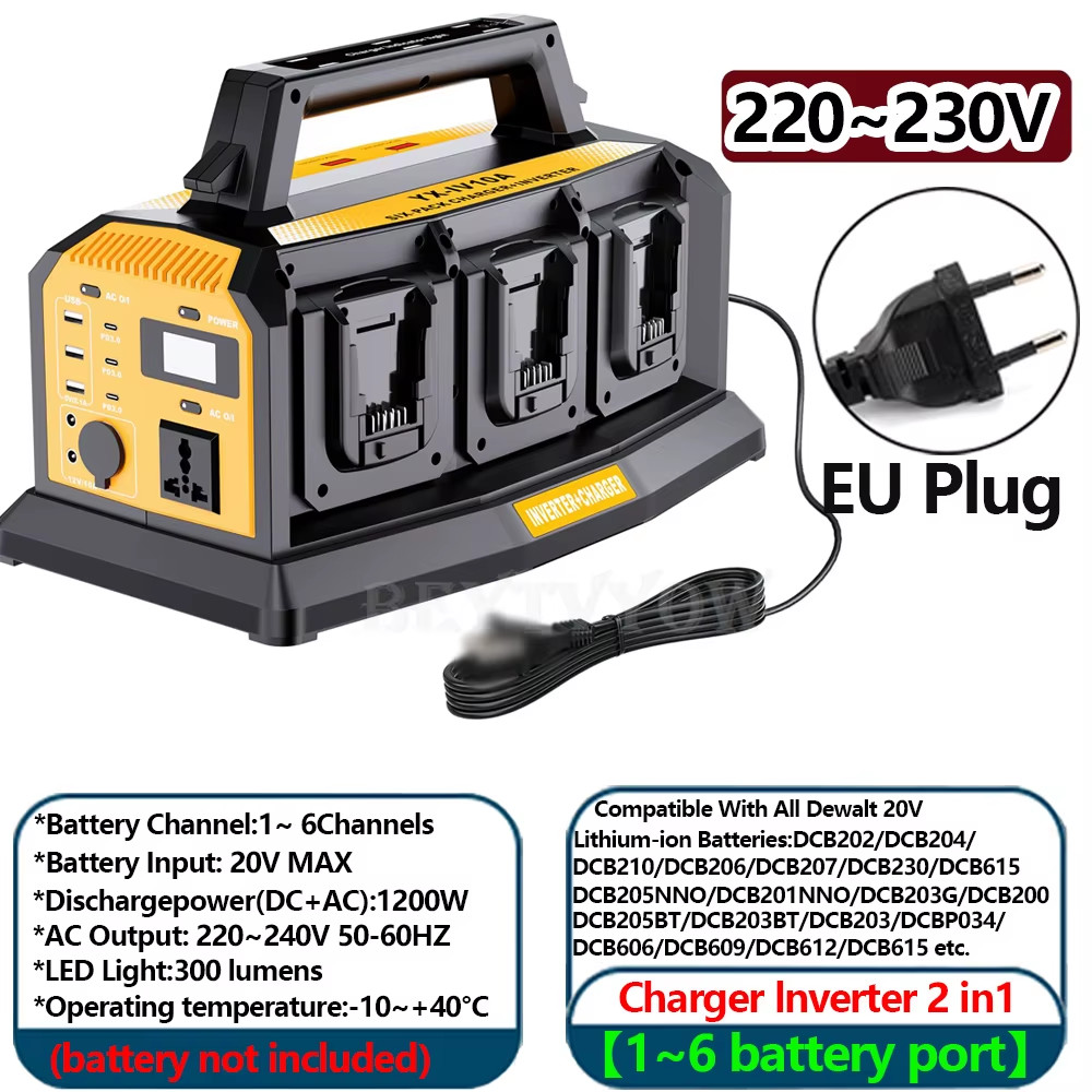 1000W Power Inverter 6A Battery Charger Compatible with Dewalt 20V Li-ion Batter