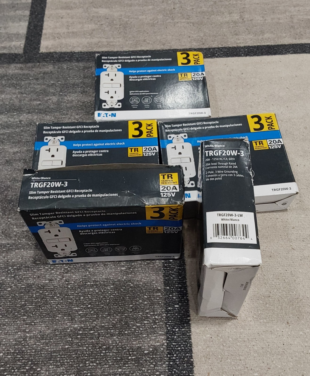 EATON TRGF20W-3 20 Amp TAMPER RESISTANT GFCI RECEPTACLES 3-PACK WHITE LOT OF 5