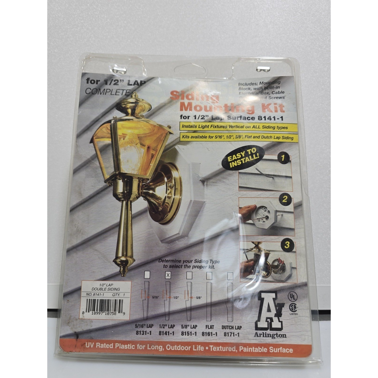 Arlington 8141-1 Siding Mounting Kit for 1/2 Inch Lap Surface White Paintable