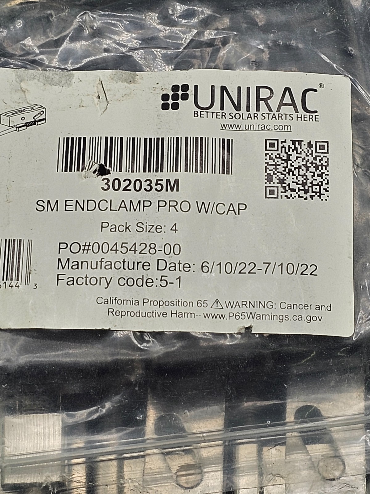(QTY 12) Unirac 302035M: Pro Series Small End Clamp with End Cap