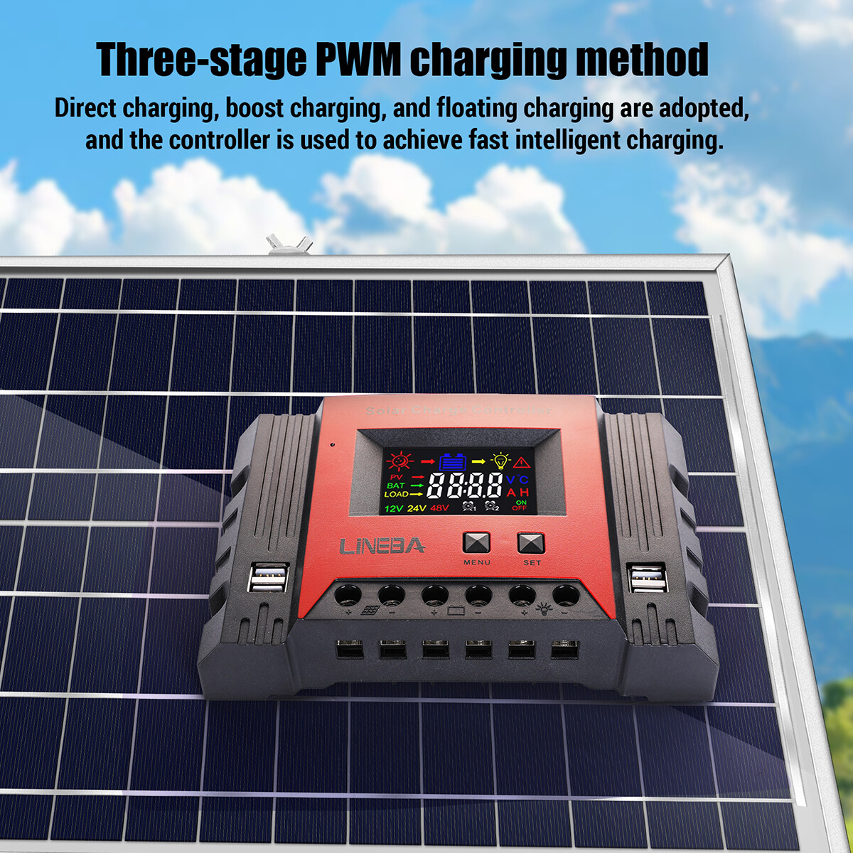 PWM 12V/24V/48V Solar Charge Controller with LCD Display LifePO4 Auto Regulator