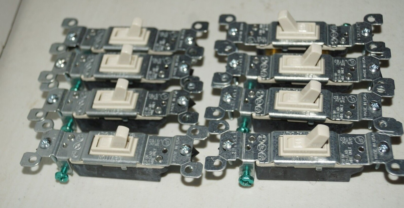 Lot Of 8 Leviton 1451-2WM White 15A-120V AC/CA Light Switches