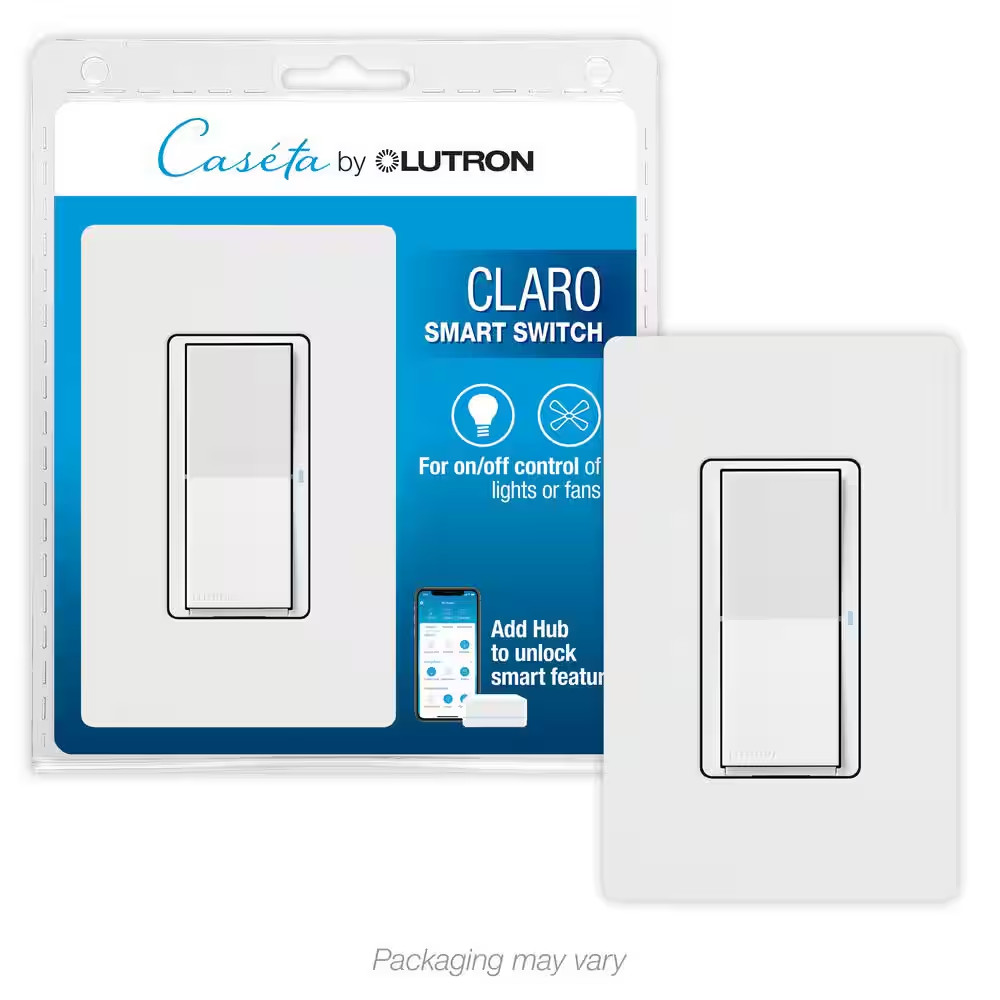 Claro Smart Rocker Light Switch W/Wallplate for Caseta Lights and Fans, 5-Amp/Ne