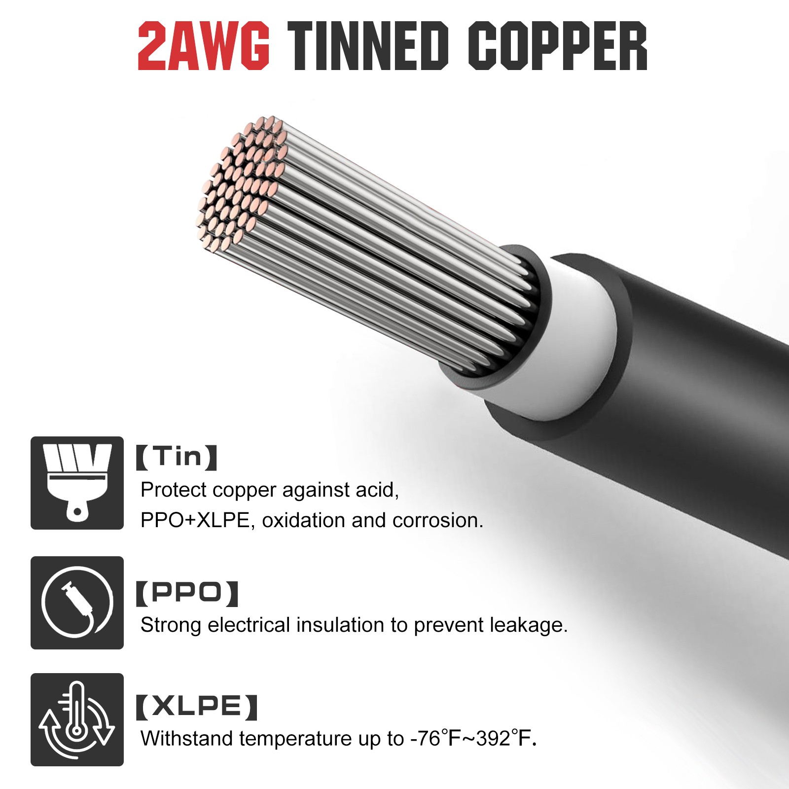 ECO-WORTHY 4 Pack M8 2AWG Battery Cable with 5/16” Lug Terminals 6.3inch Cables