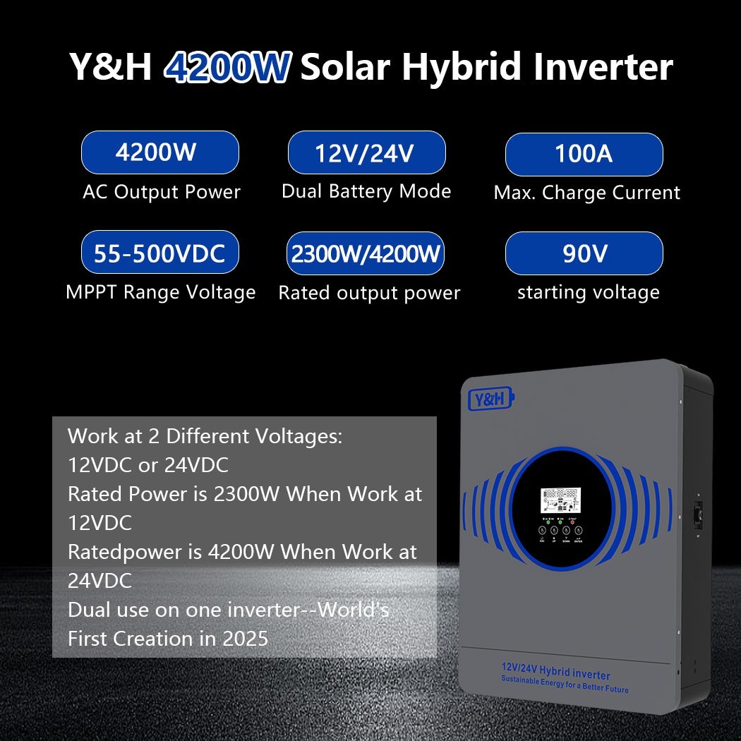 4.2KW 12/24V Solar Hybrid Inverter AC230V MPPT 100A Controller Max PV DC55V-500V