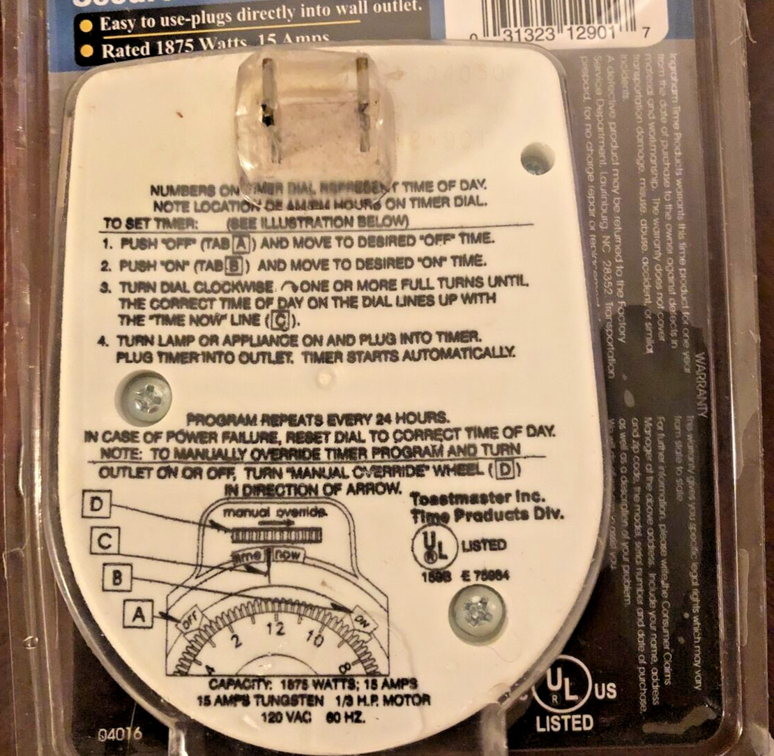 Ingraham Safe Secure Timer Single Setting 1875 Watts 15 Amps Sealed in Box New