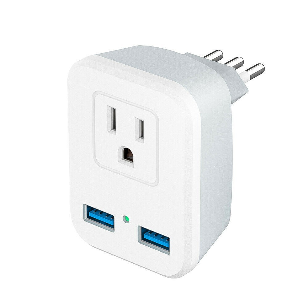Italy Chile Travel Adapter Converter Wall Plug Dual USB for US to Type L Outlet
