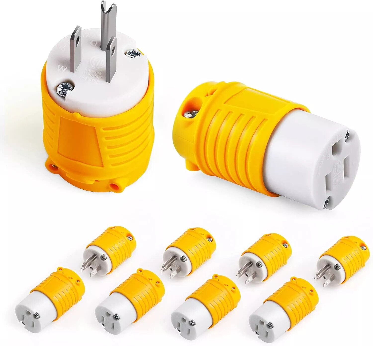 5 Sets Extension Cord Ends Male and Female Plug – 15 Amp 125 Volt NEMA 5-15 Plug