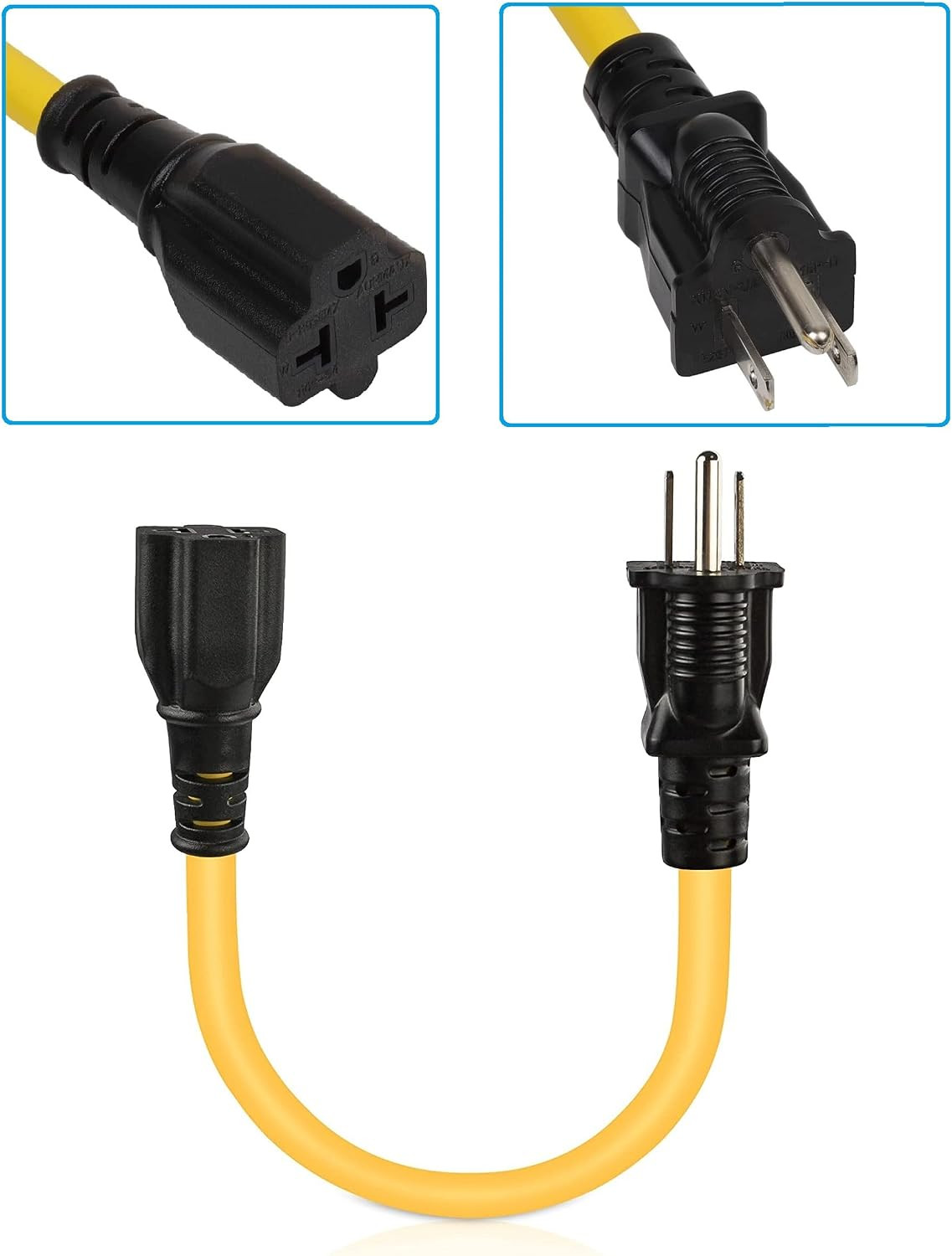 12AWG Heavy Duty Extender AC Plug Adapter [4-In-1], 15 Amp Household to 20 Amp T