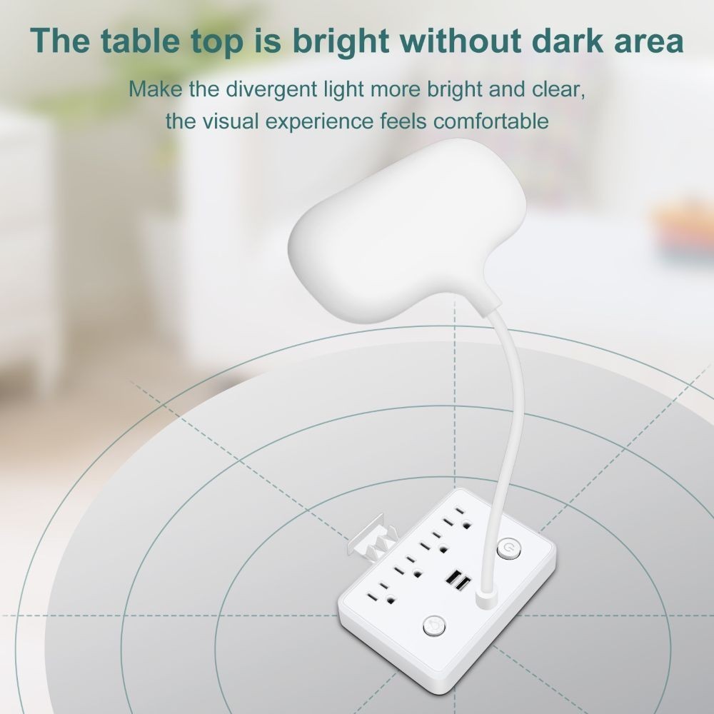 Flexible LED Desk Lamp Surge Power Strip 4 AC Outlets 2 USB Ports Phone Stand