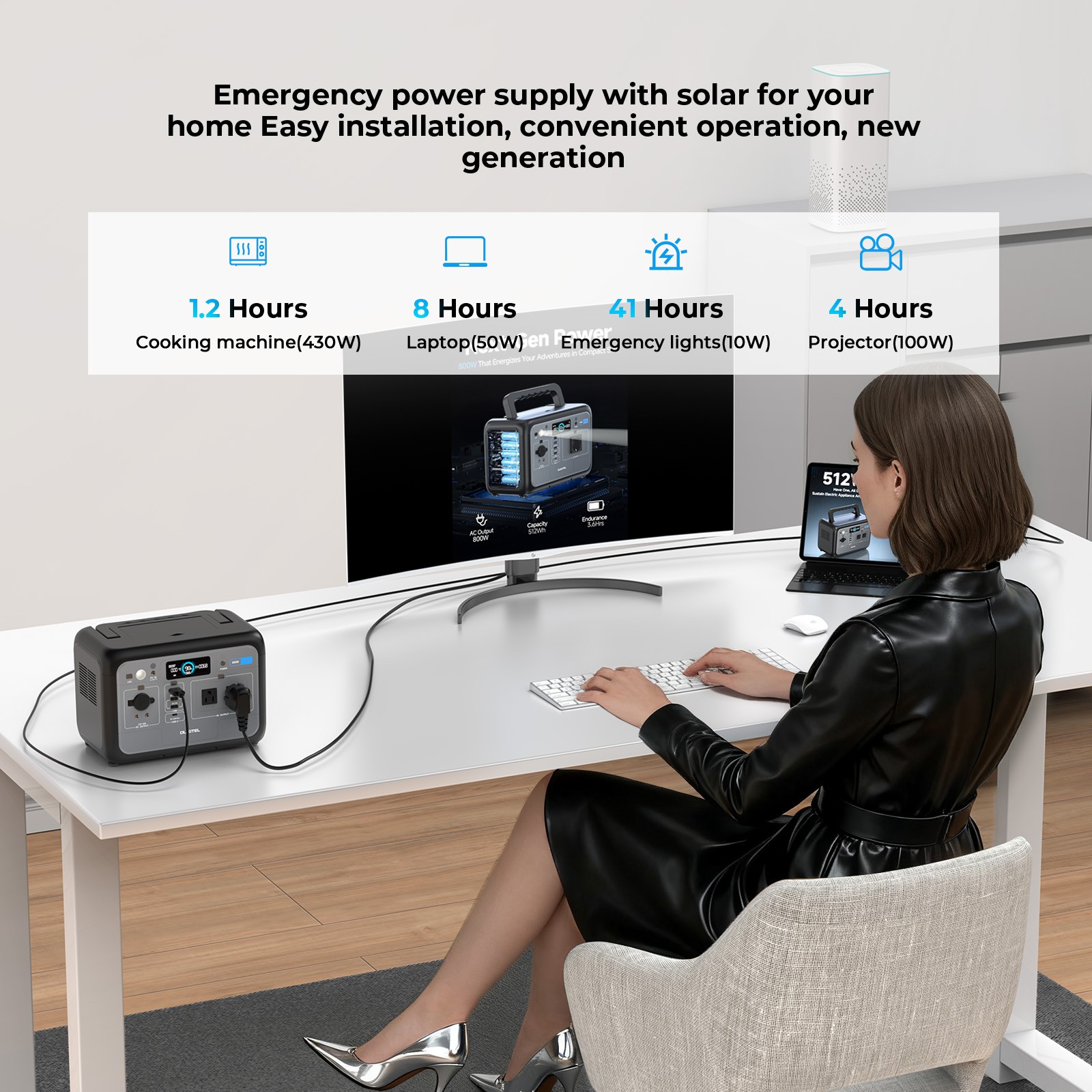 Portable Power Station 512Wh, LiFePO4 Battery, 800W Peak-1600W Generator Backup