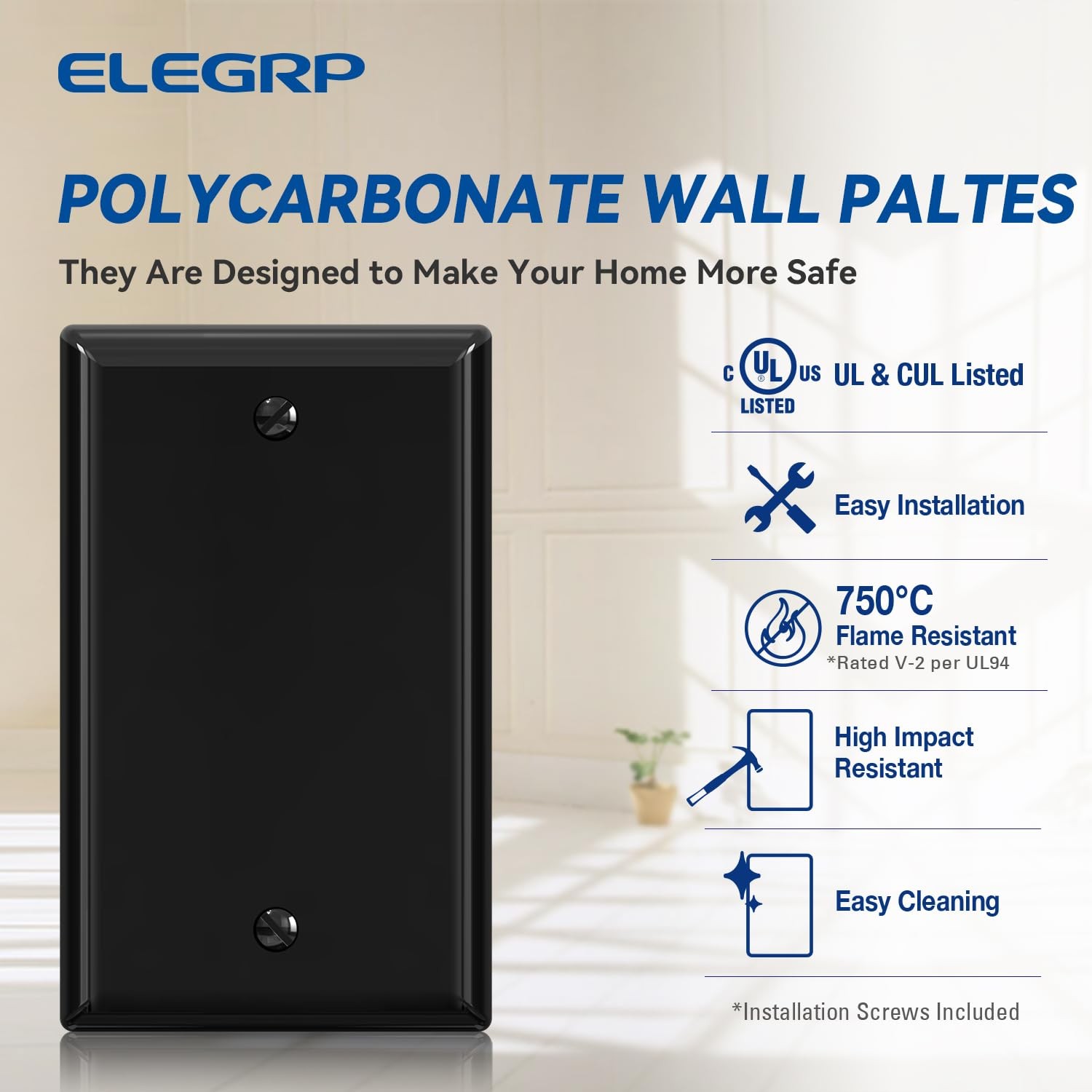 ELEGRP 1-Gang Blank Device Wall Plates, Standard Size 4.5″ H x 2.75″ L Unbrea…