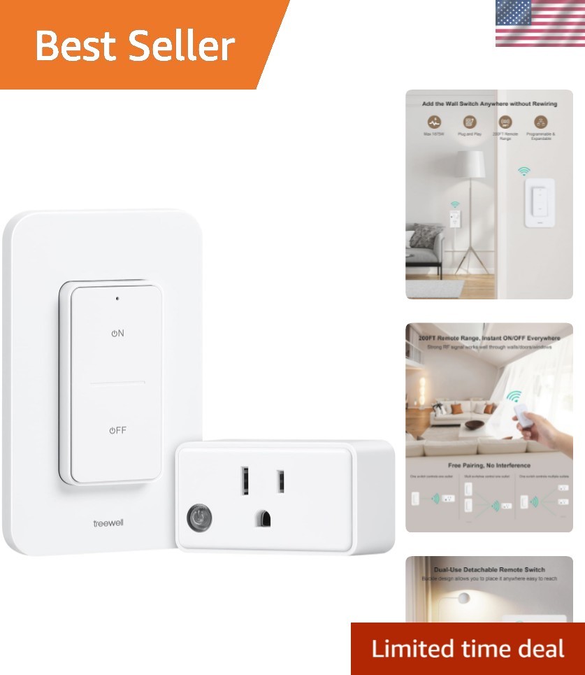 Remote Control Outlet Wireless Wall Switch, 200FT Long Range RF Remote Light …