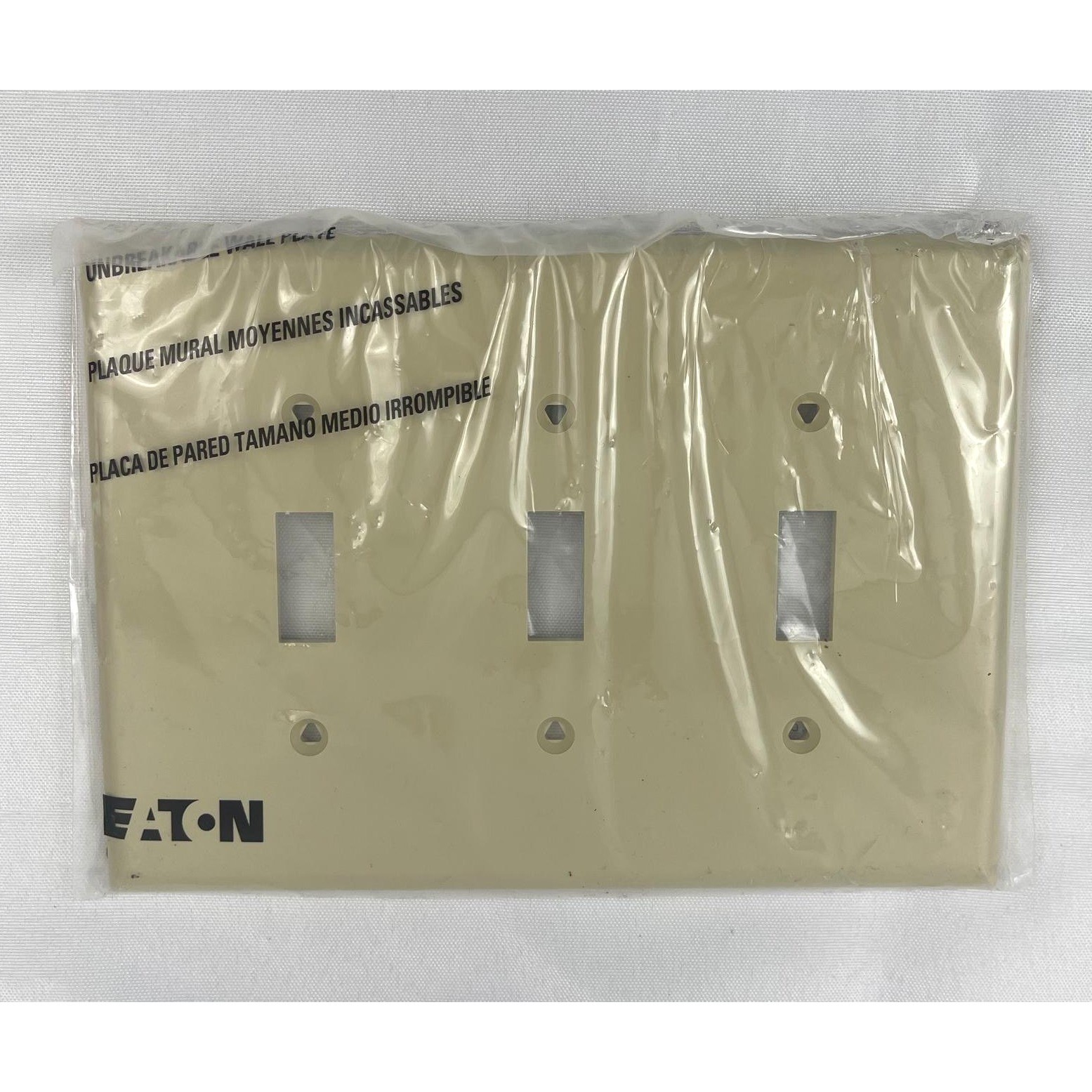 Eaton PJ3V-F-LW 3-Gang Toggle Wall Plate Mid-Size Light Almond NEW