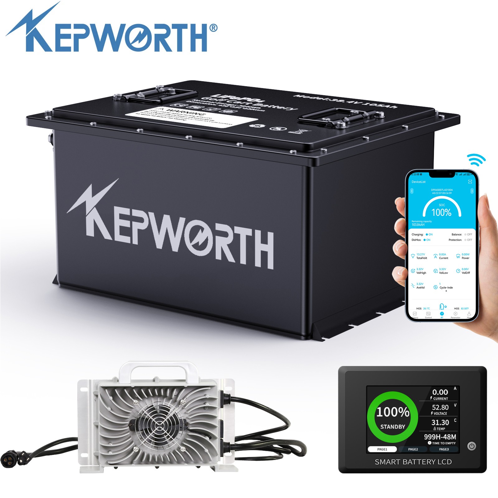 36V 105Ah Golf Cart LiFePO4 Lithium Battery 200A BMS A+Cells with 20A Charger