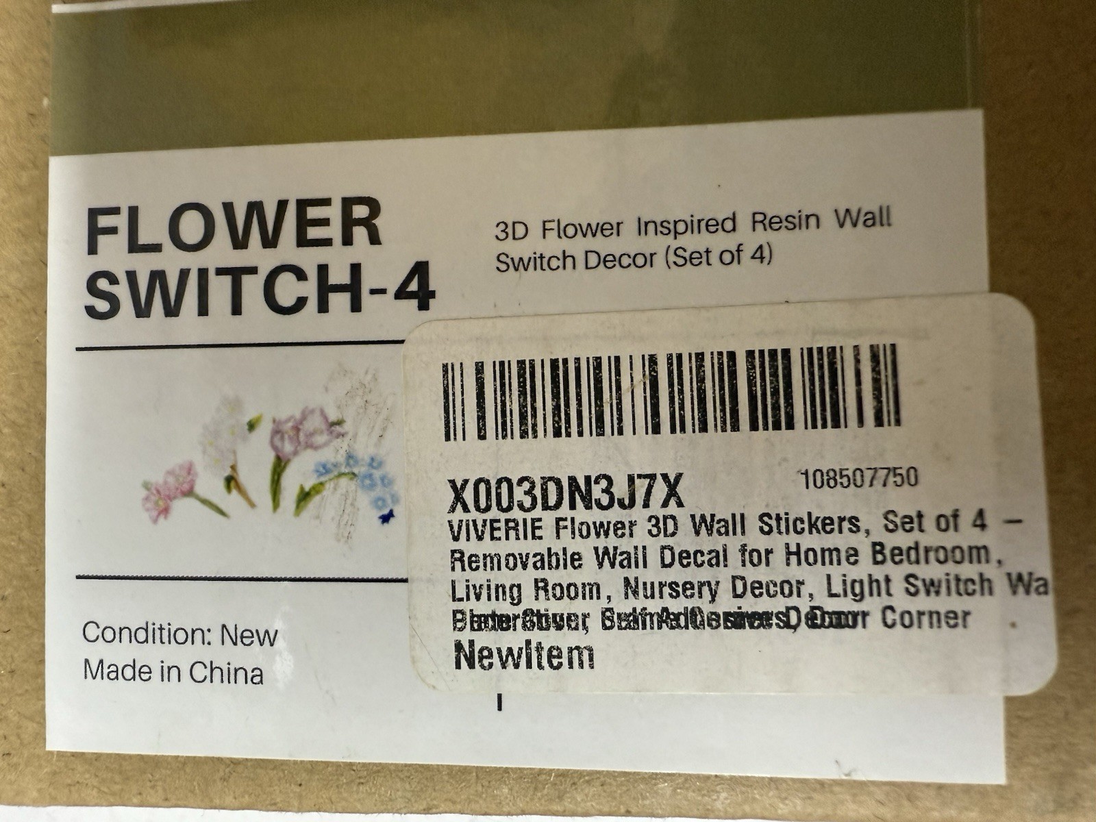 4 PCS Removable Fresh Plants Flower Switch Stickers NIB BX41