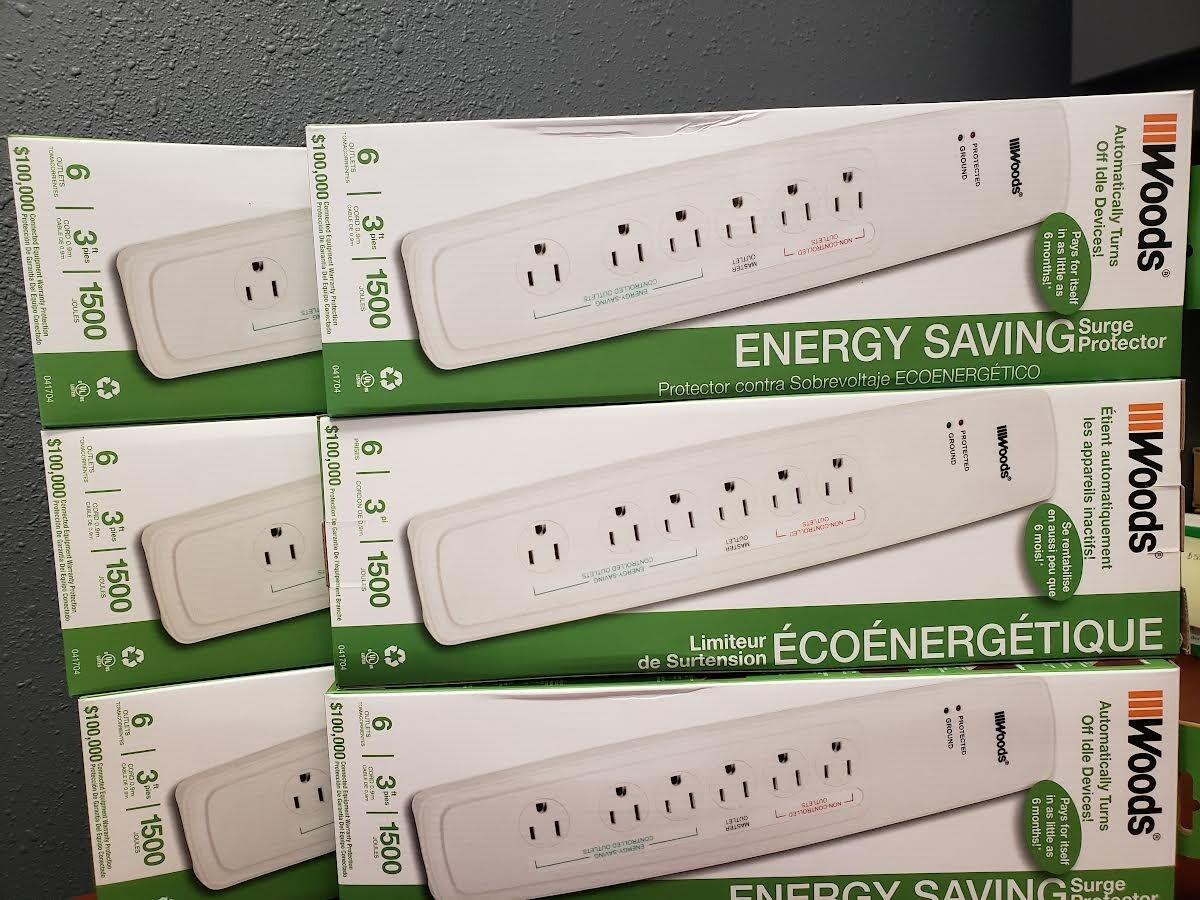 Woods 6 Outlet Energy Saving Power Strip Surge Protector 3ft Cord box of 6