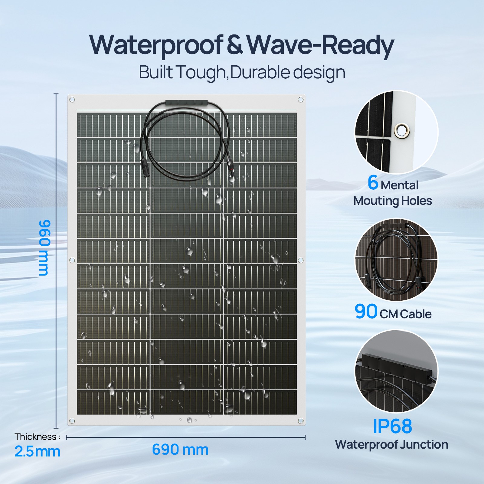 100W 300W Watt 12V Portable Flexible Solar Panel Kit RV Camping Off-Grid Rooftop