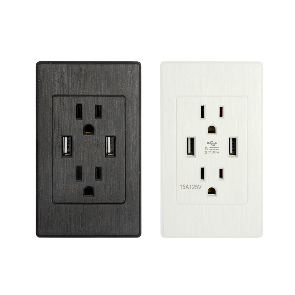 Dual USB Wall Outlet Fast Charger Port Socket 15A 3 Prong Electrical Receptacles