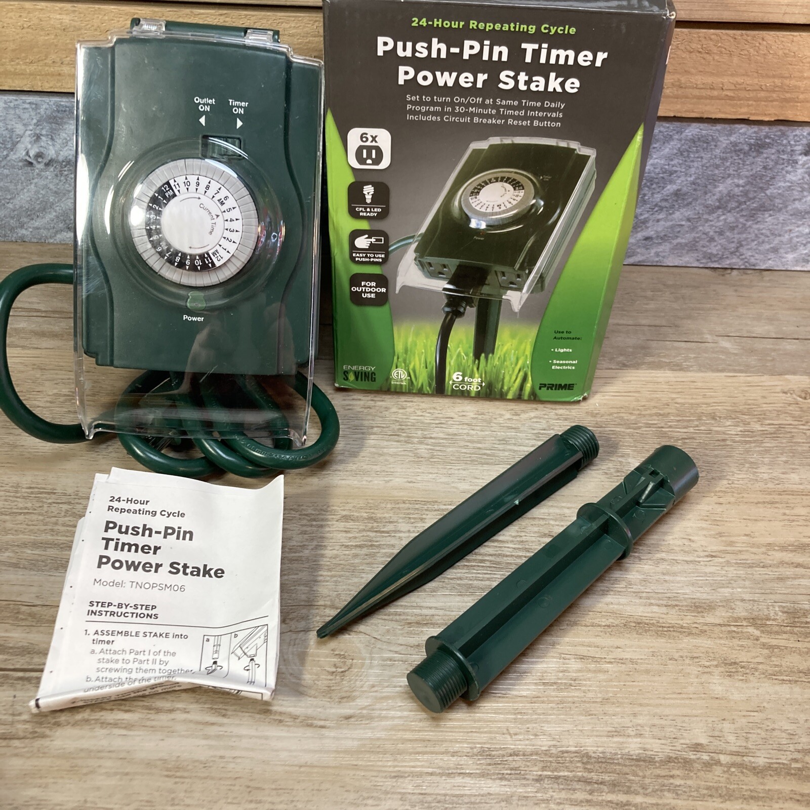 Outdoor Power Stake Timer 7 days Waterproof 6 Grounded Outlets Weatherproof