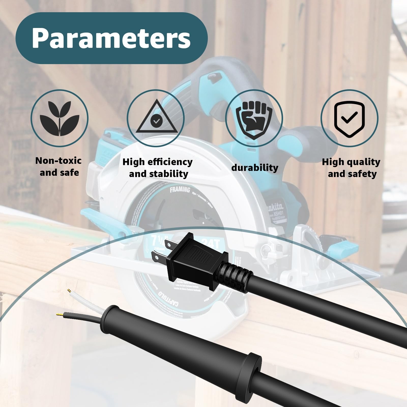 9.8FT Replacement Power Cord 664463-0 (2X14X8 Sj) for Makita Circular black