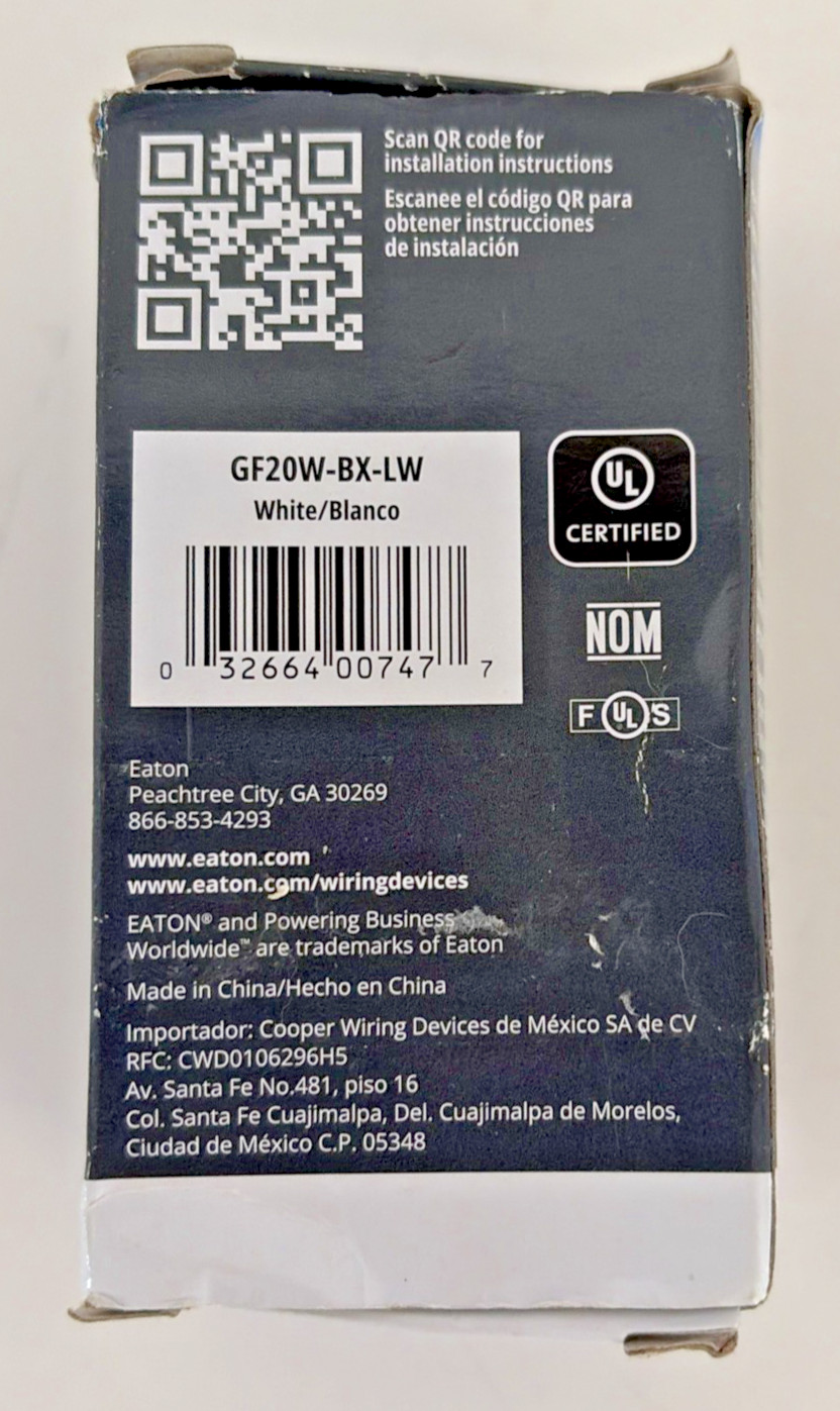Eaton 20-Amp 125-Volt Slim Self-Test GFCI Duplex Receptacle White NIB