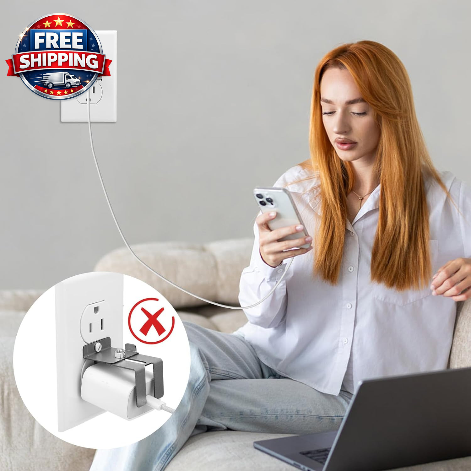 Charger Lock to Outlet with Screw, Adjustable Stainless Steel Outlet anti Theft
