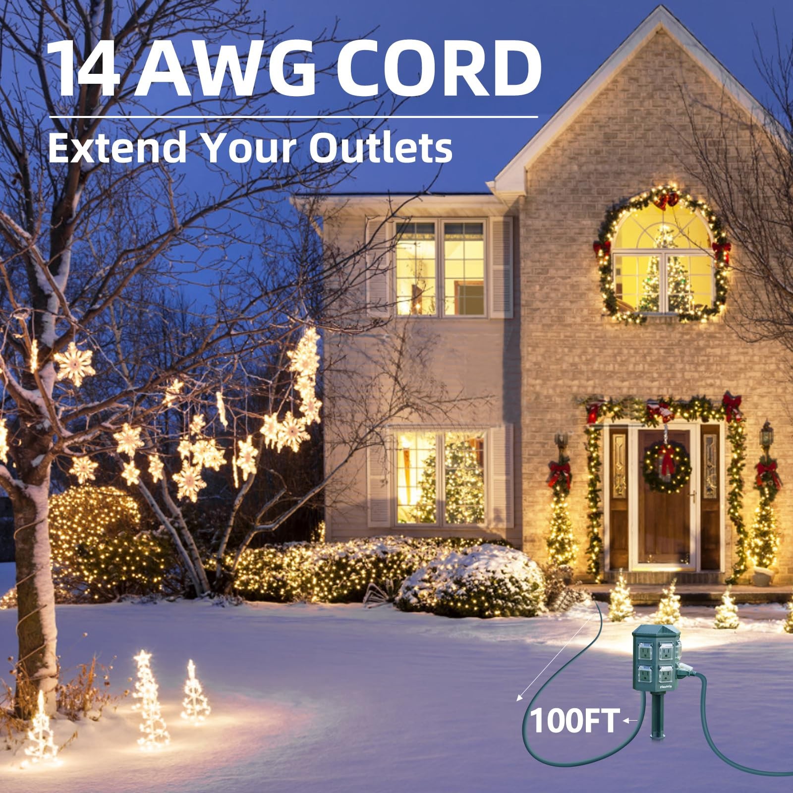 Flexora Outdoor Power Strip With 24-hour Mechanical Timer, Ft Extension Cord