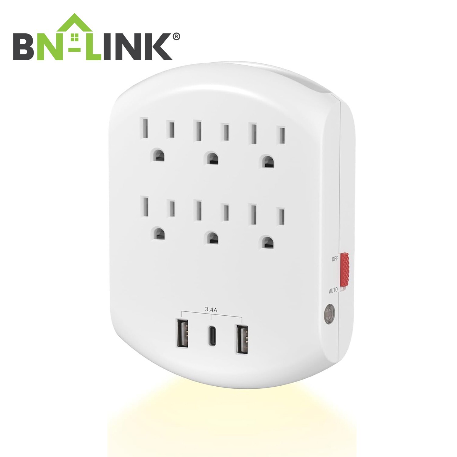 BN-LINK Multi Plug Outlet, USB Wall Charger with 6 Outlets, 3 USB Charging Ports
