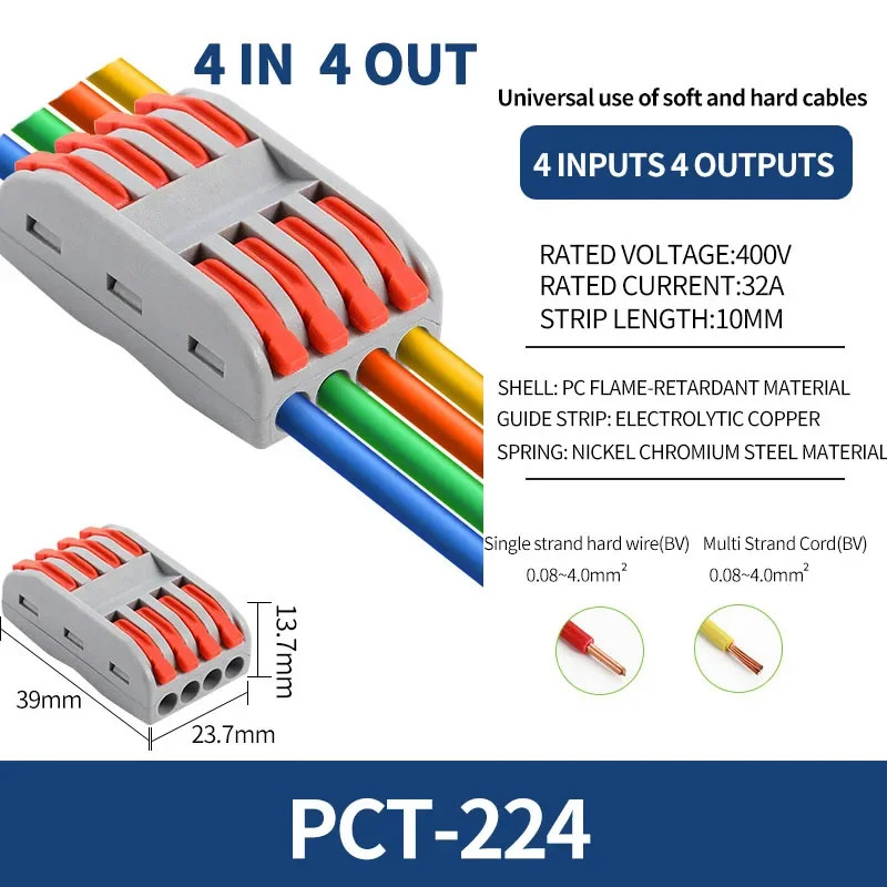 10/1000PCS Mini Fast Wire Connector Universal Wiring Cable Connector Push-in Con