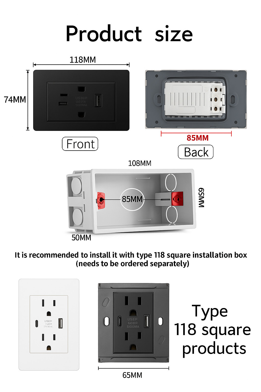 Dual Wall Outlet with USB Ports Charger AC Power Receptacle Plate Panel 15A 120V