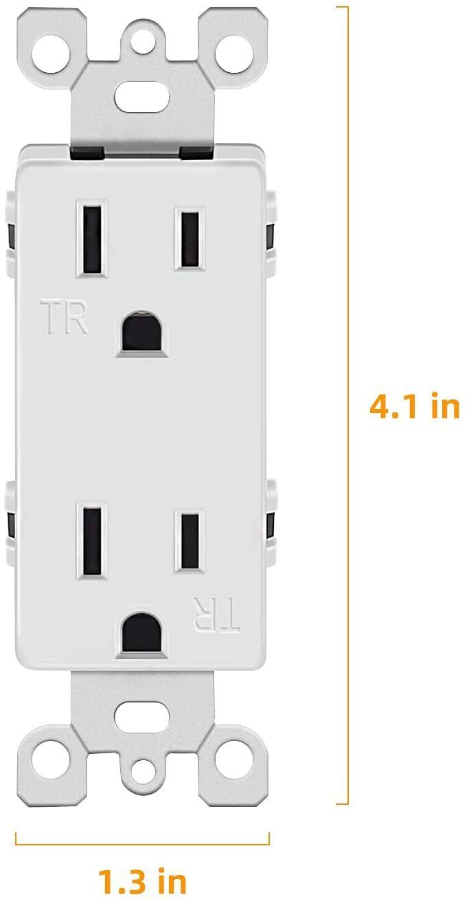 Outlet Decora Duplex Receptacle, 15 Amp, 125 Volt, Tamper Resistant White 10pack