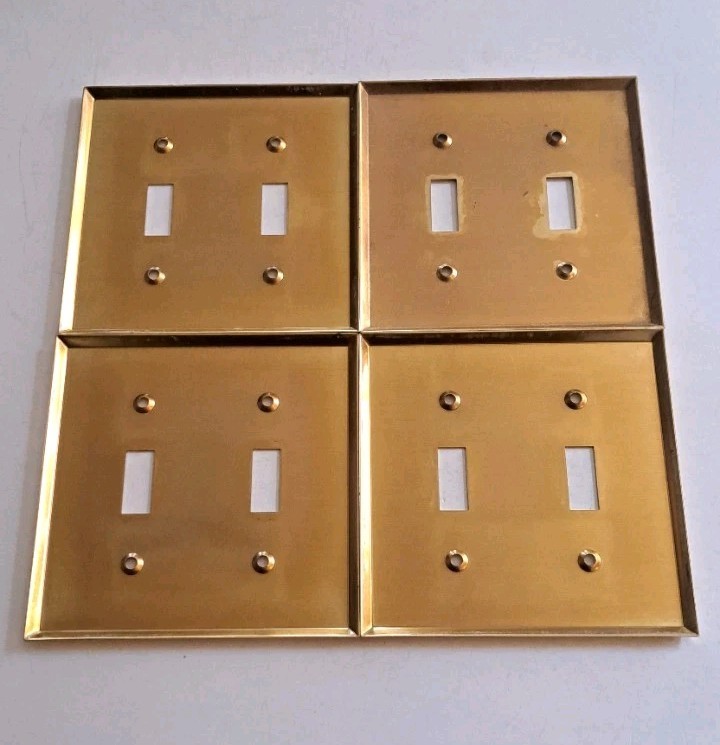 Vintage Light Switch Wall Plate Covers 2-Gang Rectangle Brass Hardware Lot of 4