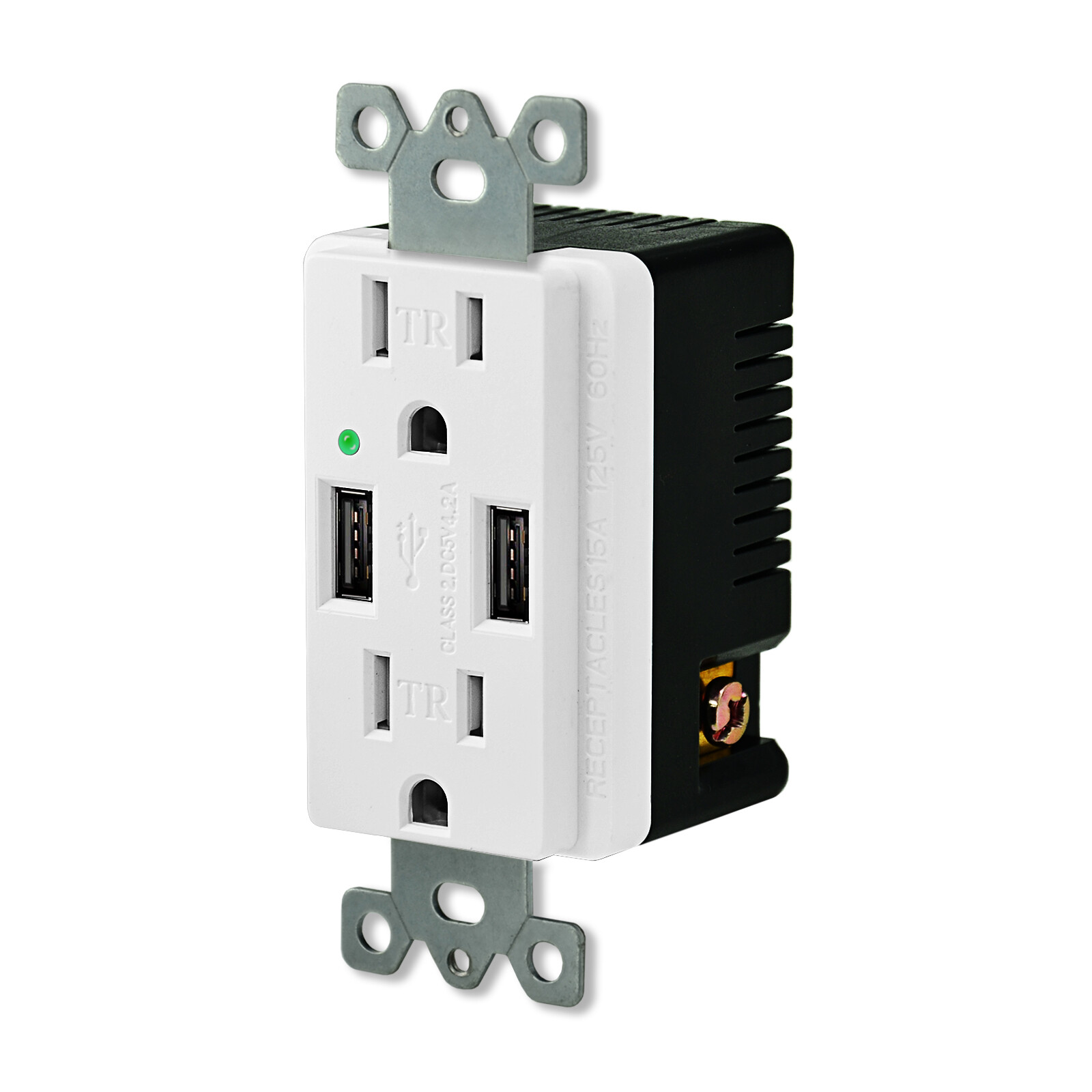 Electric Dual USB Outlet Wall Tamper-Resistant 15A AC Power Socket /wall plate