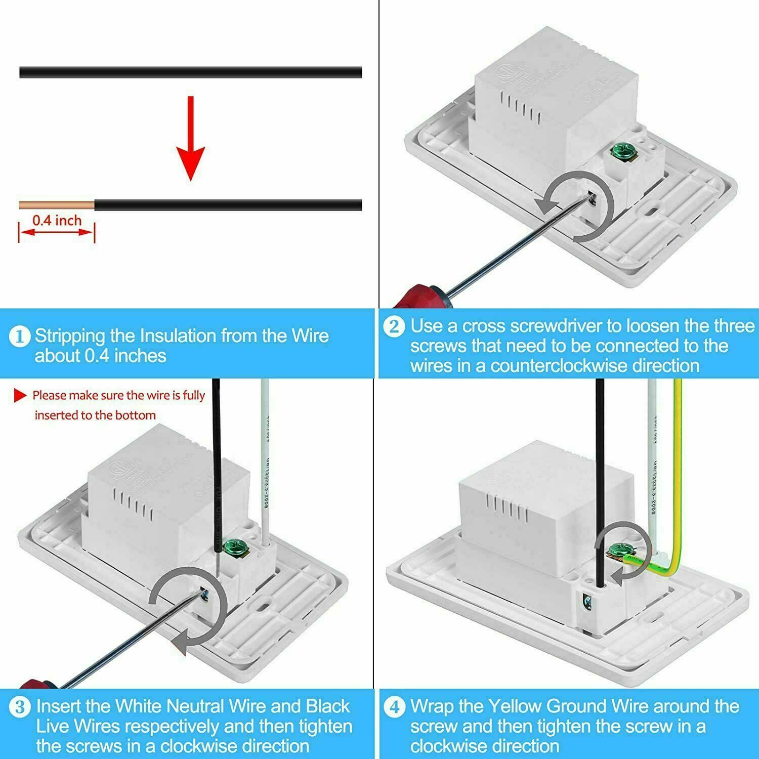 4× 4.2a High Speed Wall Dual USB Outlet Charger Receptacle 15a W/ LED Nightlight