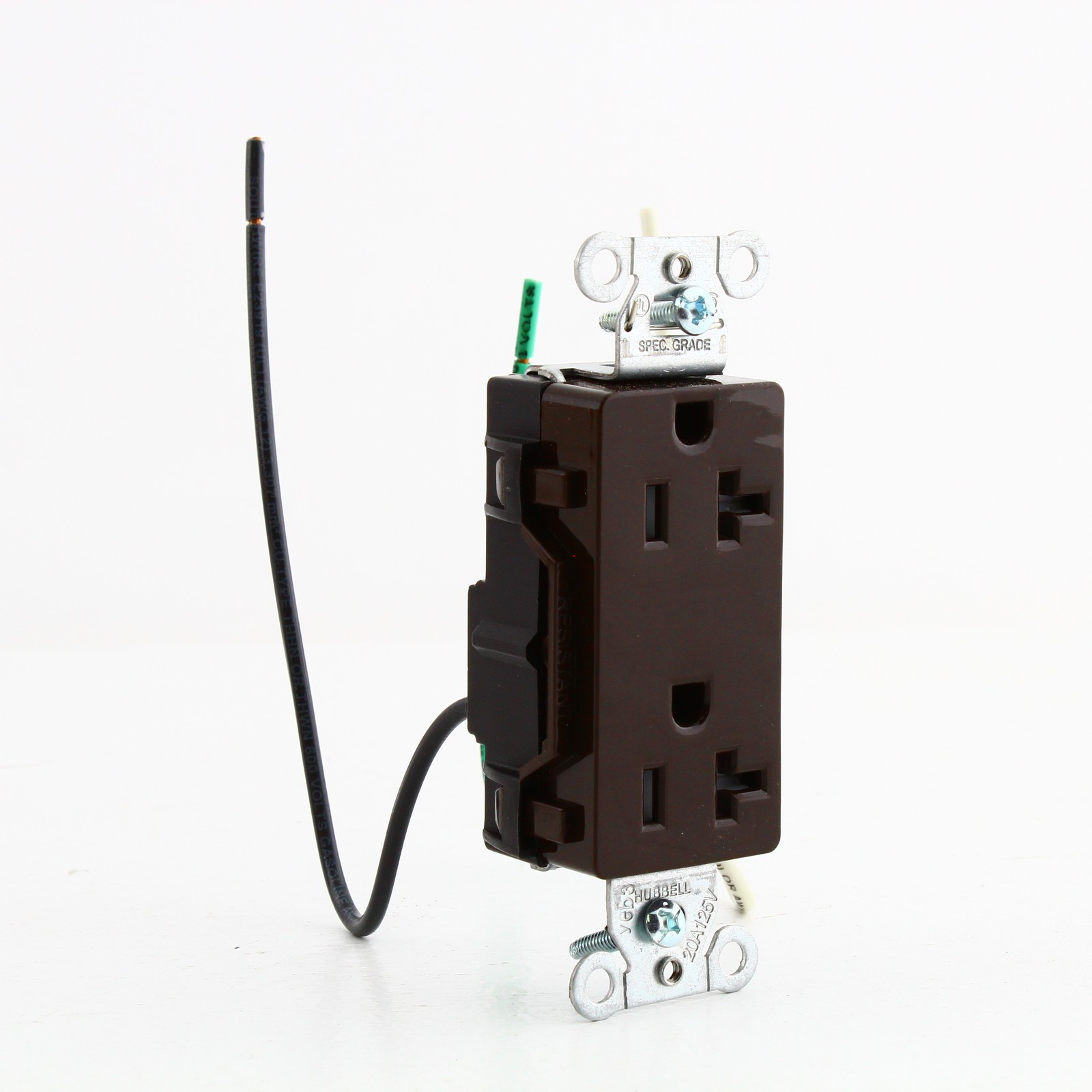 10pcs Hubbell Brown 20A TR Decorator Outlets 5-20R w/ 6.5″ Solid Leads DR20TRP1