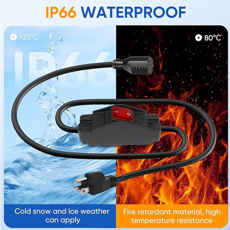 3-Prong Extension Cord 1875W Heavy Duty Waterproof 14AWG Cable w/ ON OFF Switch