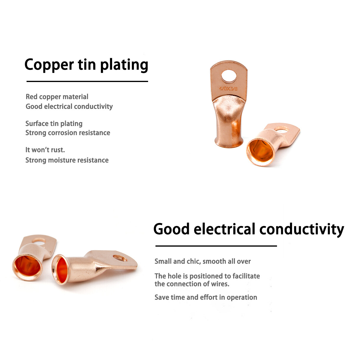 10PC Pure Copper Terminals Cable Ends DIY Battery Welding Eyelet Lug Ring Crimp