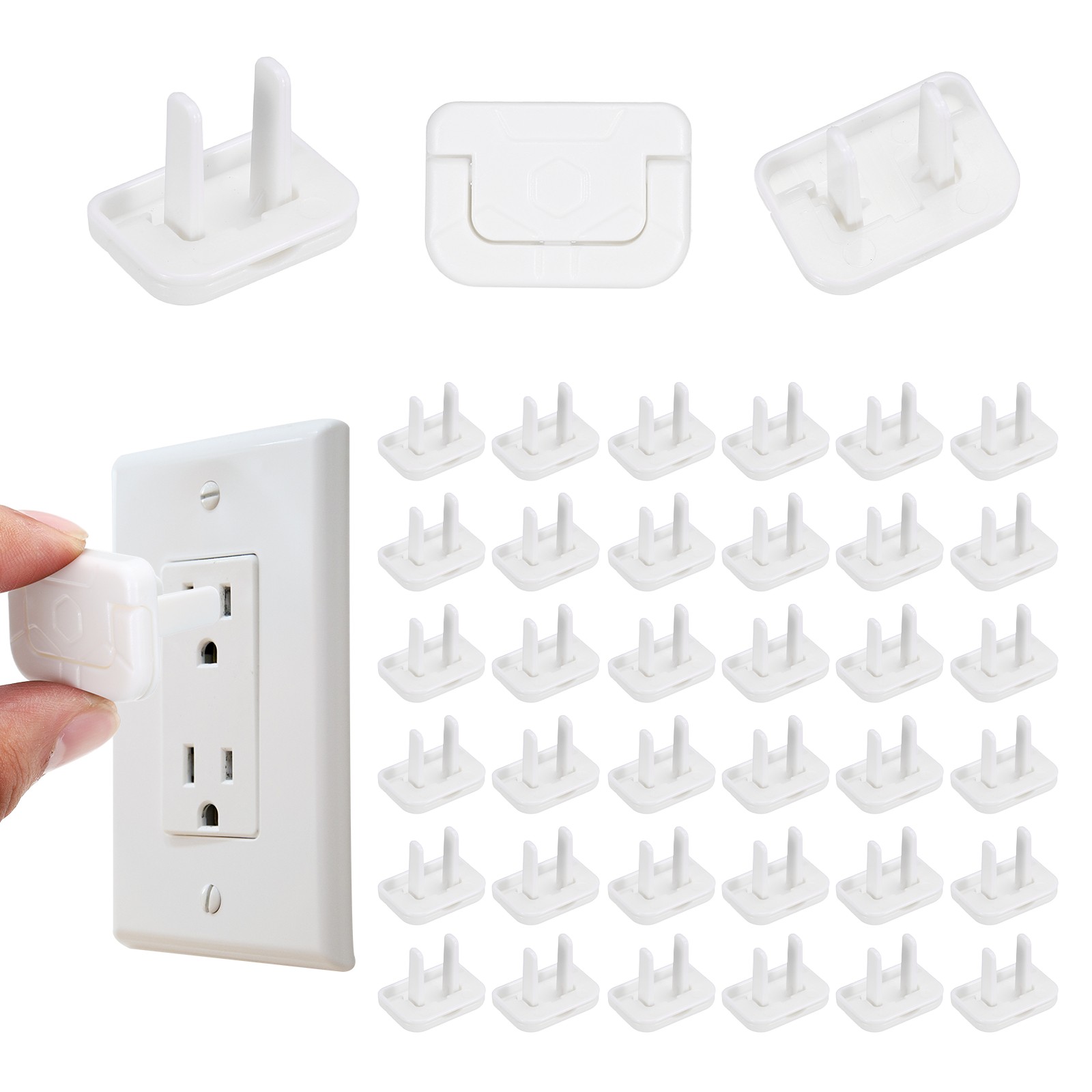 50 Pack Outlet Covers Proofing Safety Plug Covers for 2-Prong, Square White