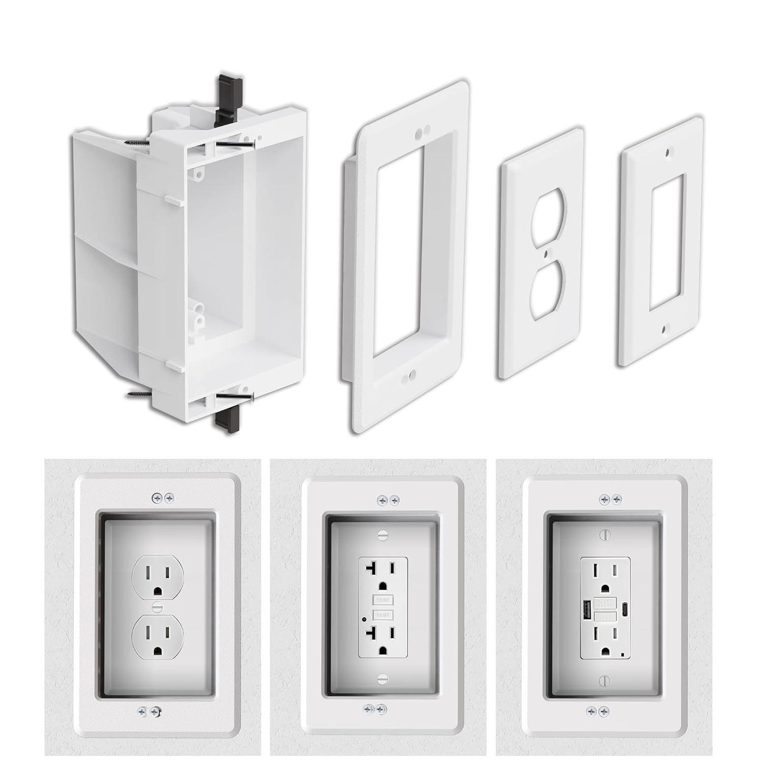 Recessed Outlet/Electrical Box Single Gang, Outlet for White-1