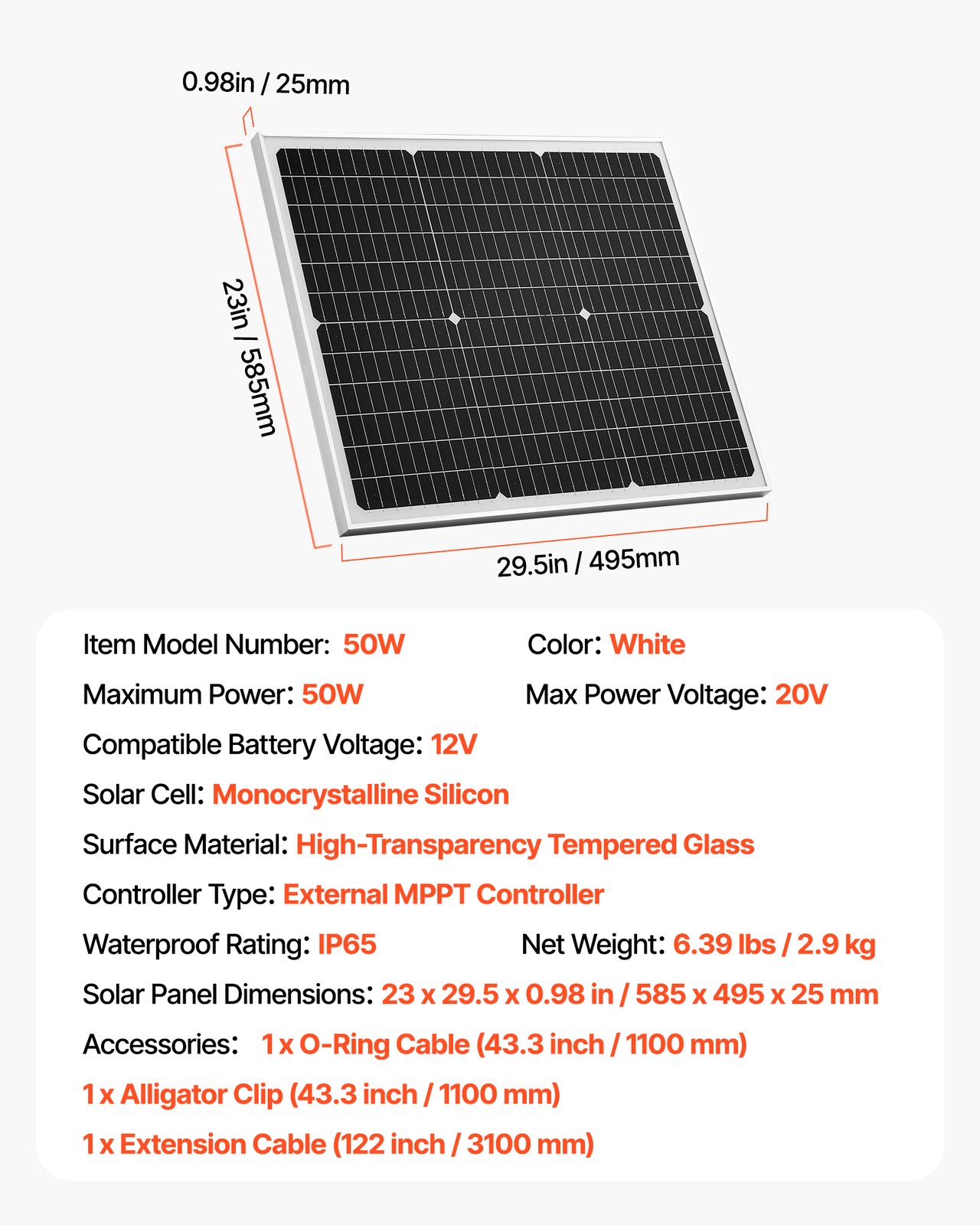 VEVOR Solar Battery Trickle Charger Maintainer Kit 50W 12V with MPPT Controller