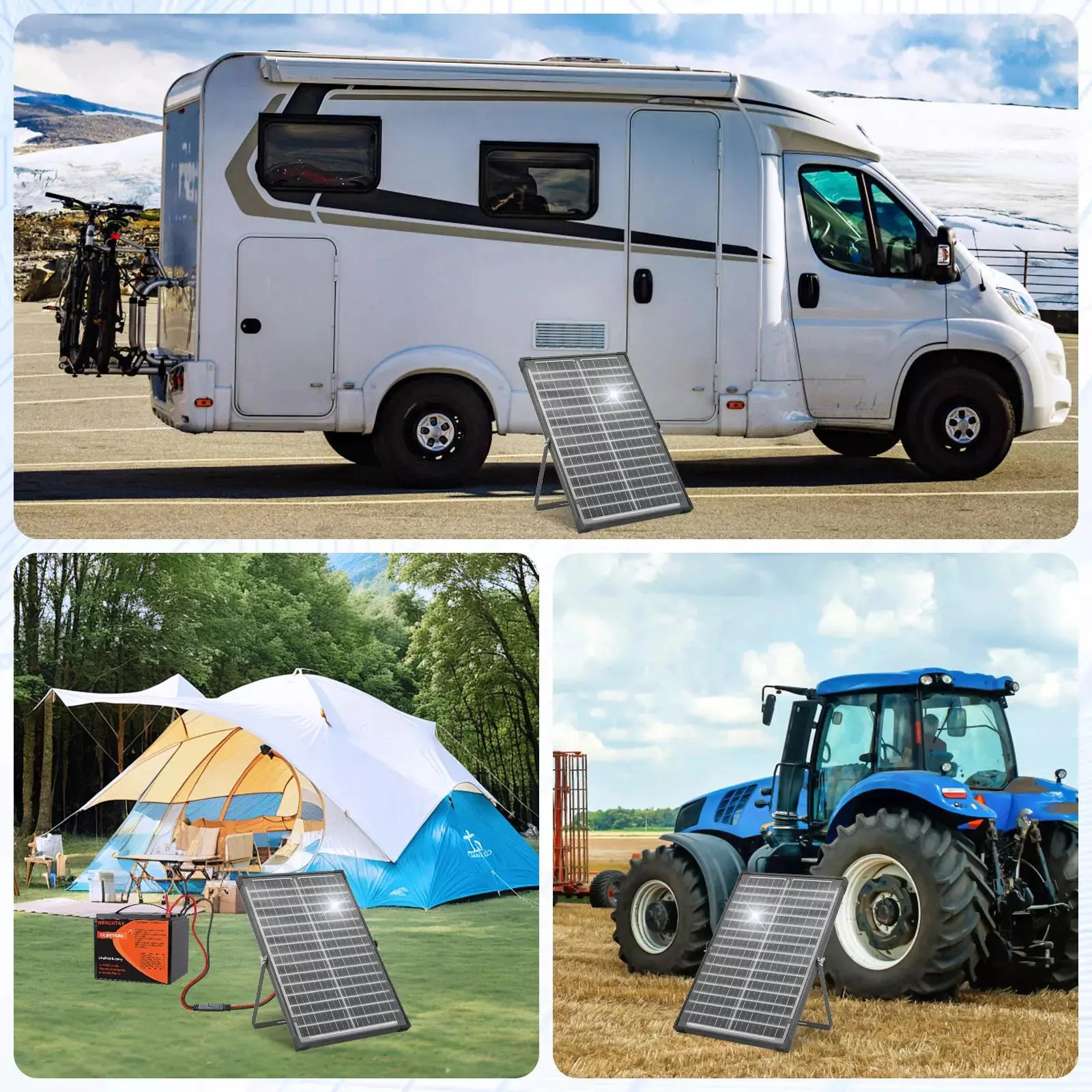 30W Dual-Sided Solar Panel Kit , Monocrystalline Solar Panel Trickle Charger, Su