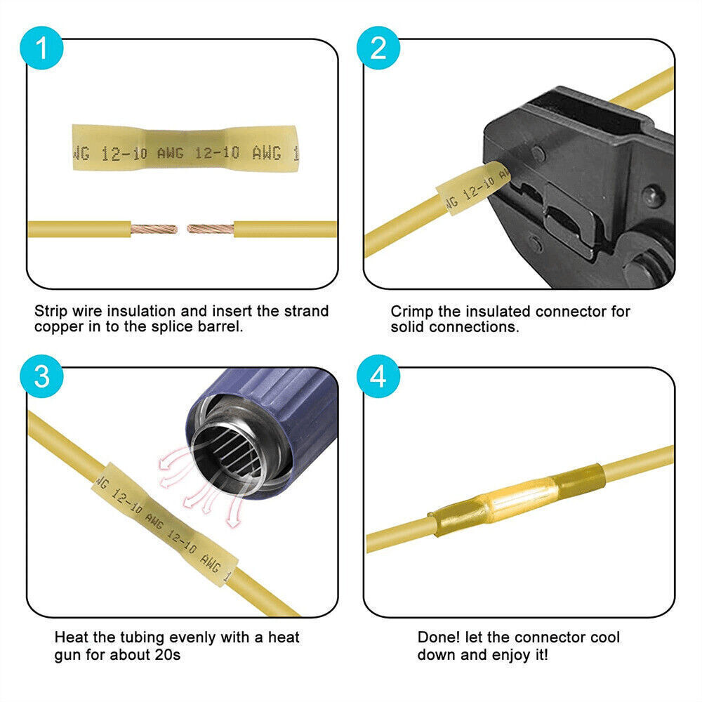 50-500PCS Waterproof Heat Shrink Butt Wire Splice Crimp Connectors Terminals Kit