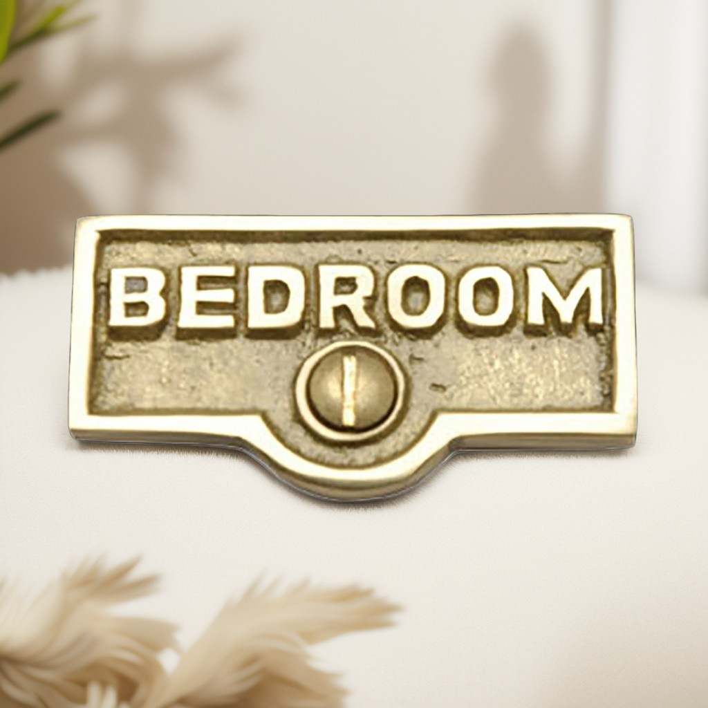 Switch Plate Tags BEDROOM Name Signs Labels Lacquered Brass