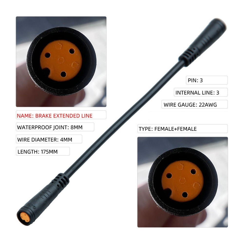 2 pcs M8 3 Pin Waterproof Extension Cable Female to Female for eBike Wiring