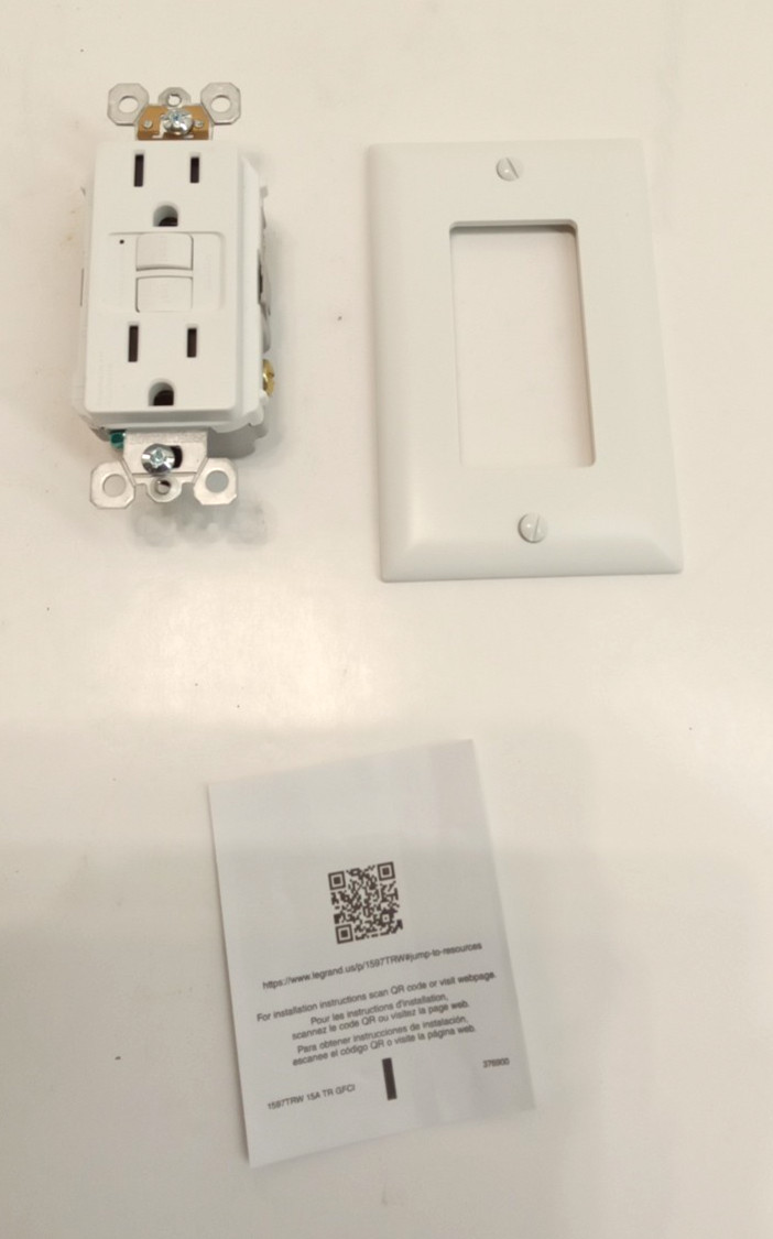 Legrand 1597TRW GFCI Duplex Receptacle Tamper Resistant Self-Test 15A 125VAC WH